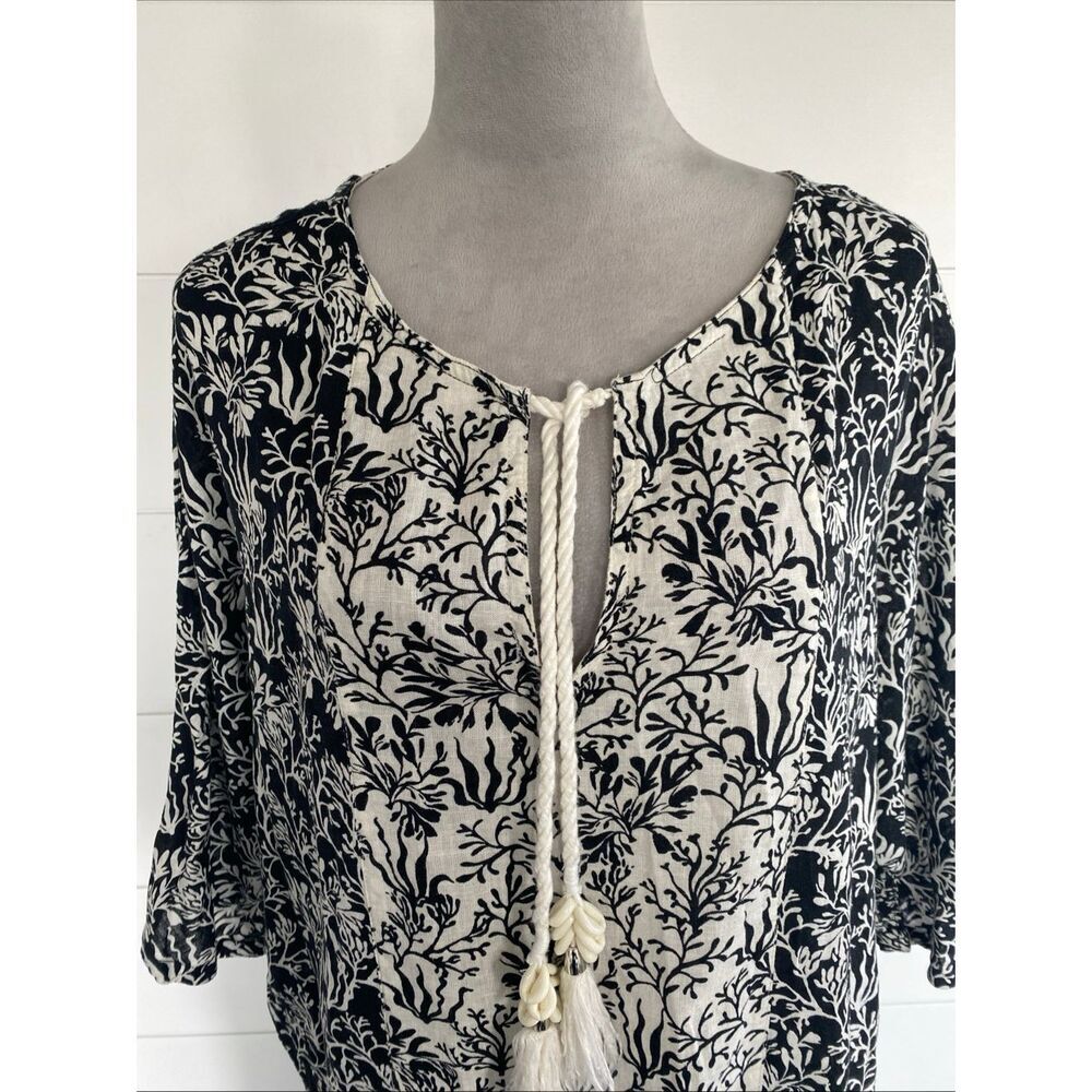 Martha Stewart Kaftan Dress Beach Cover-Up Size S Black & White Linen Blend - Picture 2 of 12